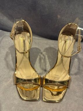 Genshuo Metallic Gold Ankle-Strap High Heels